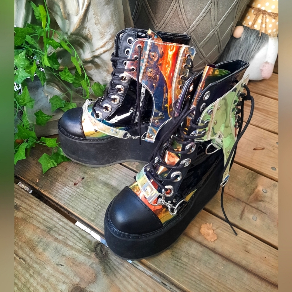 Demonia Swing Holographic Wedge Boots